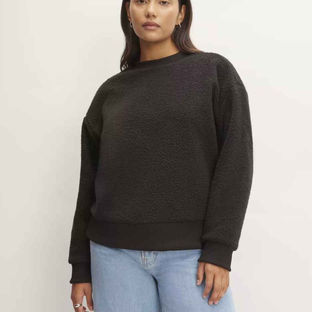 Everlane ReNew Fleece Oversized Crew Black Pullover Sweatshirt M NWT
